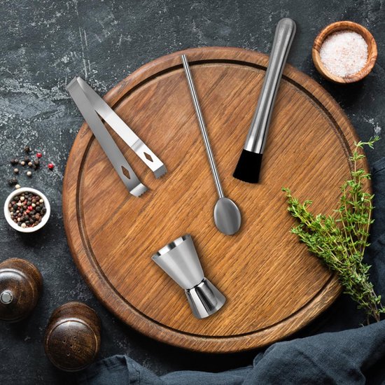 YOR® IJscrusher - Roestvrijstalen Cocktail Stamper met Cocktaillepel - Barman Set - Mojito Stamper - IJsvergruizer - Stamper - Shaker met Maatbeker - Bar Accessoires voor Keuken - Restaurant - Zilver- 22cm x 15cm x 4cm van Merkloos — afbeelding 3