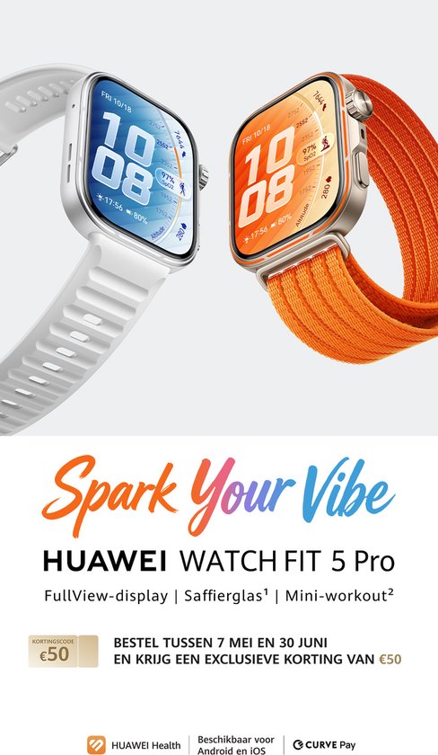 HUAWEI WATCH FIT 5 PRO- Oranje - Premium ontwerp - Geavanceerde outdoor workout mogelijkheden - Professioneel gezondheidsmonitoring met TruSense - Compatibel met iOS & Android