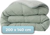 HUSH Living - Wasbaar Dekbed - Tweekleurig Design - 140x200 cm – 300 Gsm - Inclusief Bijpassende Kussensloop - Sage green / Lichtgrijs