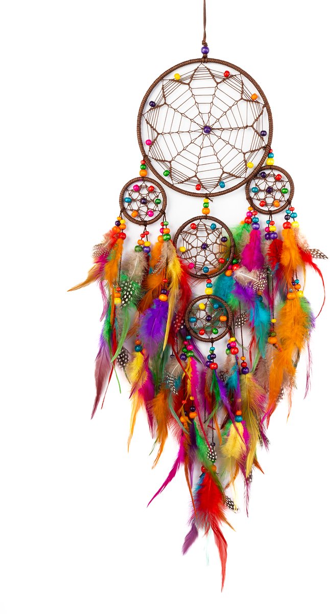 KIMU® Dromenvanger Ster Regenboog - Dreamcatcher Veren Macramé - Bohemian Ibiza Kinderen Boho Babykamer Buiten Kado Meisjeskamer Veertjes Festival
