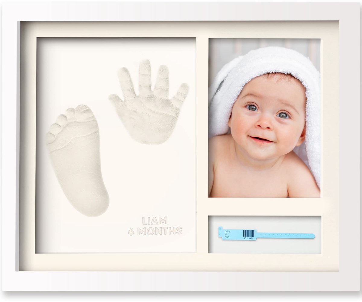 Allecto - Keepsake Frame - Persoonlijke Hand- en Voetafdruk - Herinnering aan de eerste dagen - Alpine White - Babycadeau - Inclusief kit voor afd
