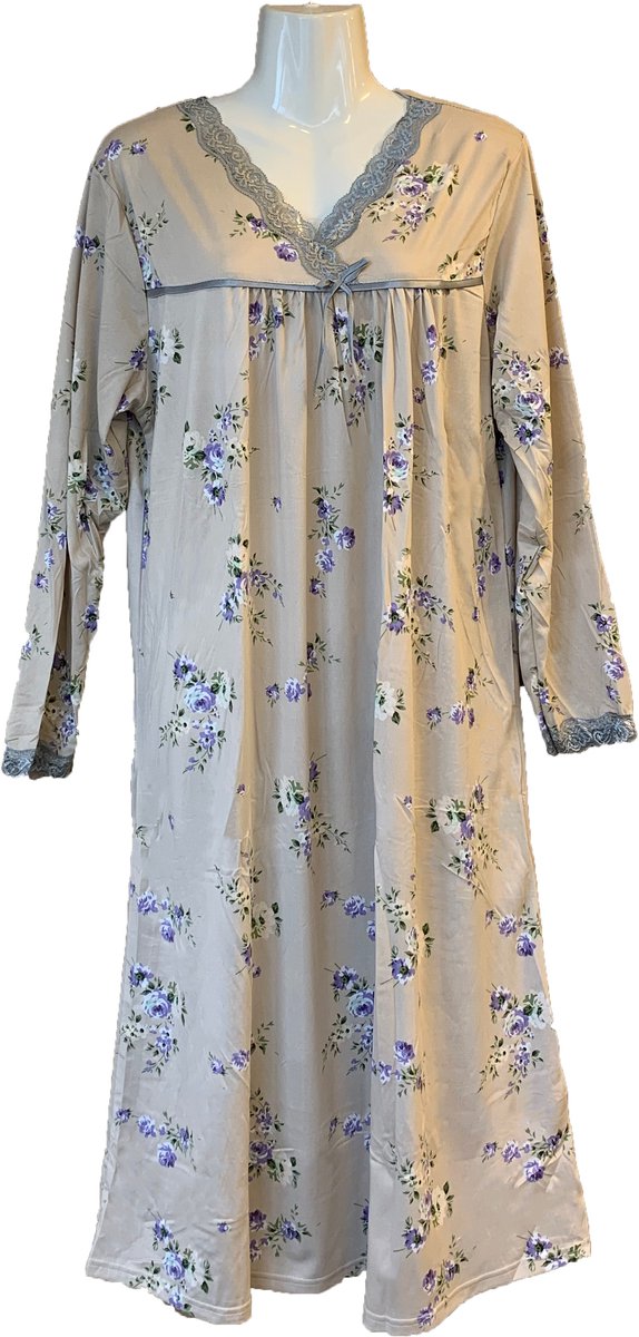 B... Brand Dames Nachtjapon Lange Mouwen Polyester Grijsbeige - XL (Valt als M-L)