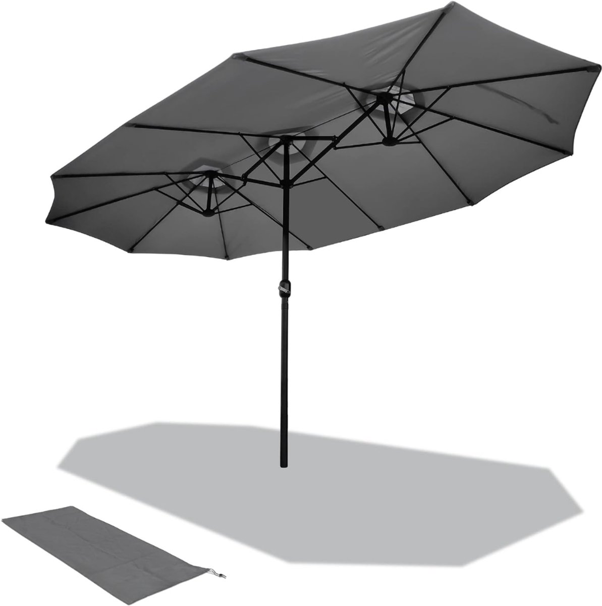 KAD® Zweefparasol XXL - 460 x 460 cm - Inclusief Kruisvoet - Windmolen Model - Donkergrijs