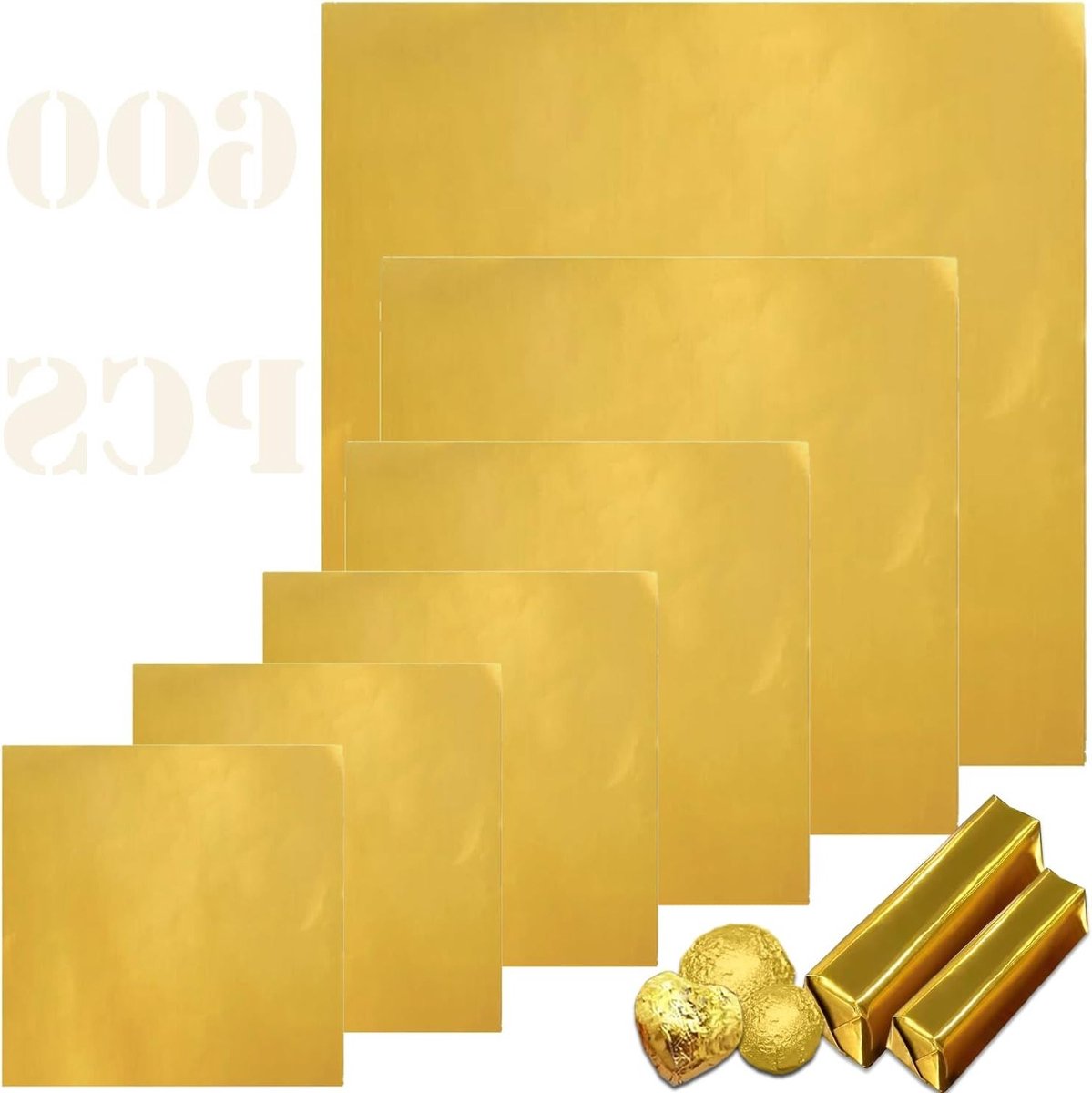 600Pcs Chocolade Folie Verpakking, 8cm-20cm Dozen voor DIY Snoep, Fudge en Brownies - Perfect voor Cadeaus en Feestjes in Goud