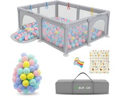 Surocs Grondbox - Baby box - Kinderbox - Playpen - 50 Speelballen - Speelbox - Parc Bebe - Speelmat - 120x120cm – Grijs