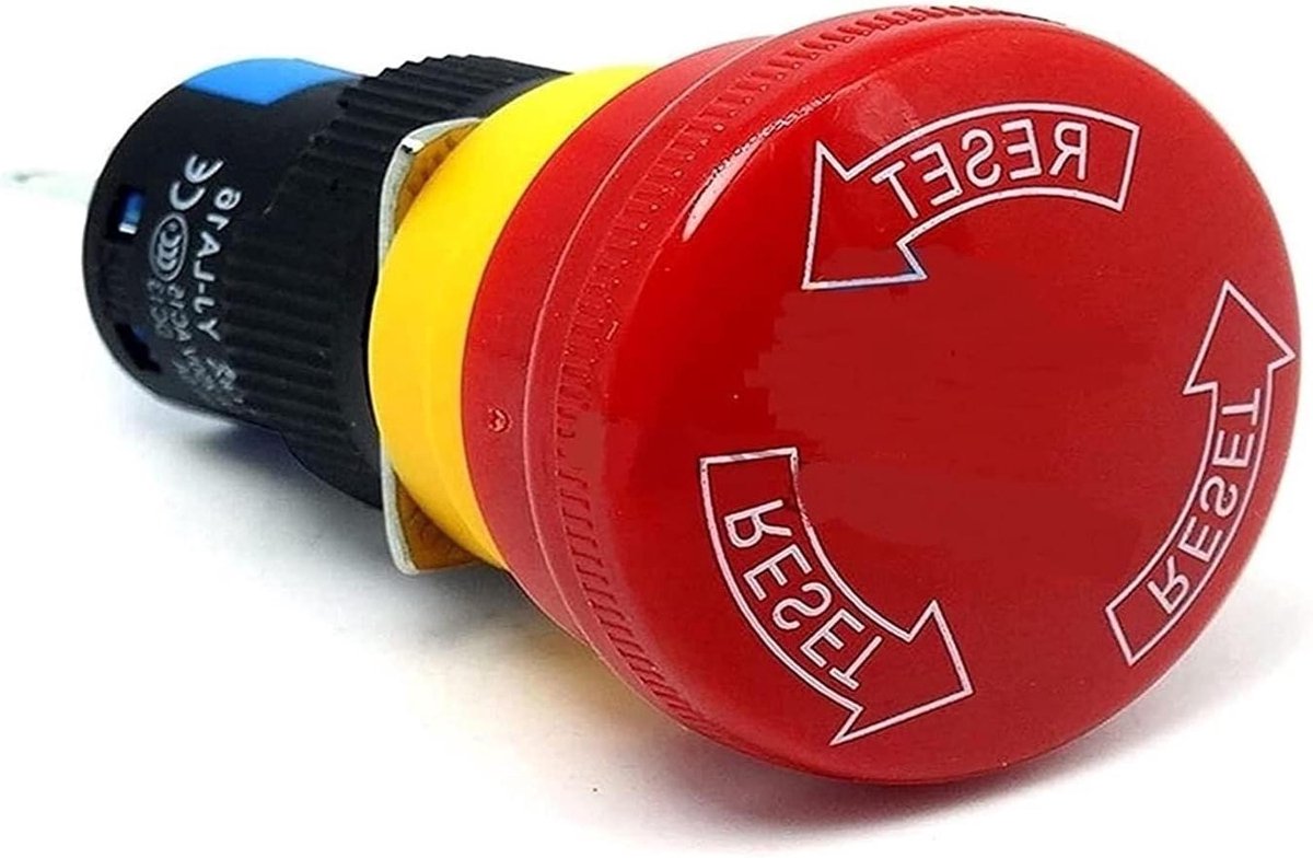 Noodstop Schakelaar - Paddestoel Drukknop - Machine Bediening - 3 Pinnen NO+NC - 16mm - Rood