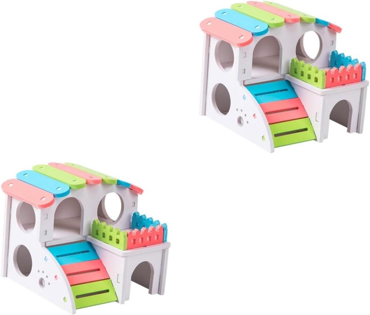Houten Hamsterhuis - Dierenverblijf - Knaagdier Speelplek - Veilige Schuilplaats - 26 x 14.5 x 13.5 cm - Kleurrijk