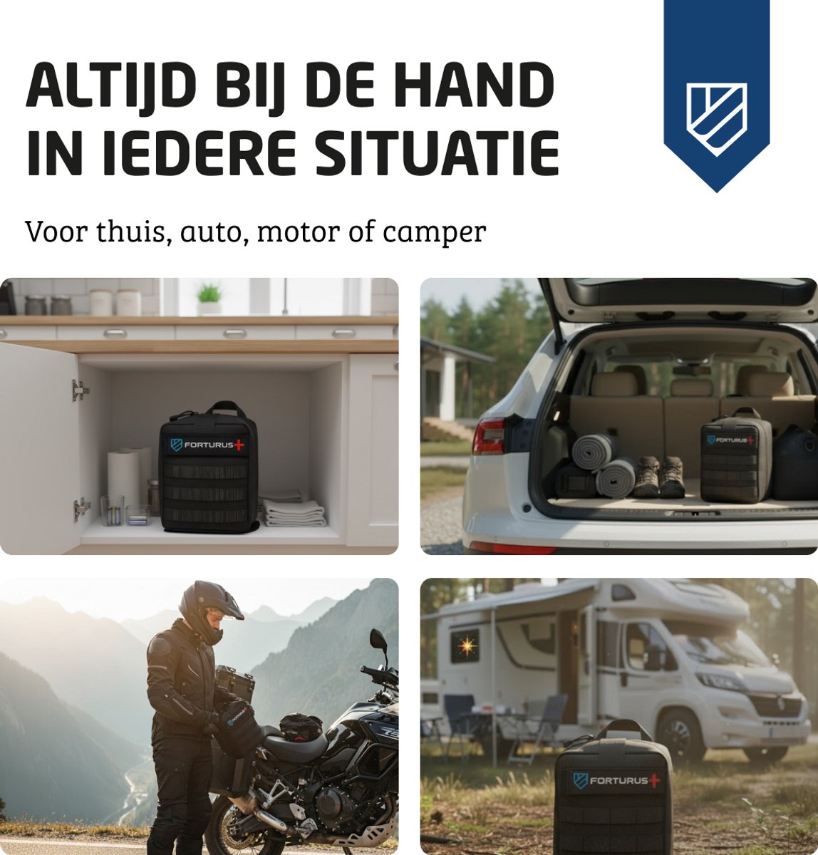 Forturus® Trauma EHBO Kit 190-delig– Complete EHBO Set & First Aid Verbanddoos met First Aid Guide (Pocket First Aid and Wilderness Medicine), Tourniquet, CPR-masker, Spalk & Noodverband voor Auto, Thuis & Outdoor – foto 6