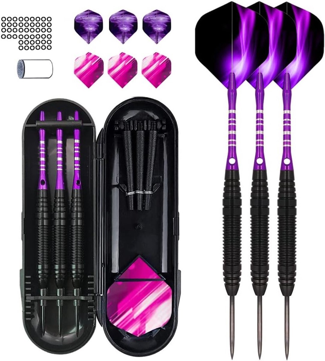Professionele Dartpijlen met Metalen Punt, Set van 3 Aluminium Schachten, 9 Vleugels en 50 Antislip Rubberringen voor Precisie en Prestaties
