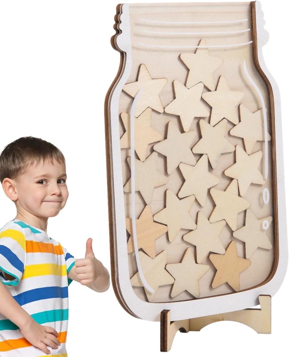 Beloningspot Klaslokaal - Gedragsmeter Tafel - Kinderen Motiveren - Ster en Dinosaurus - 25 Stuks - Hout