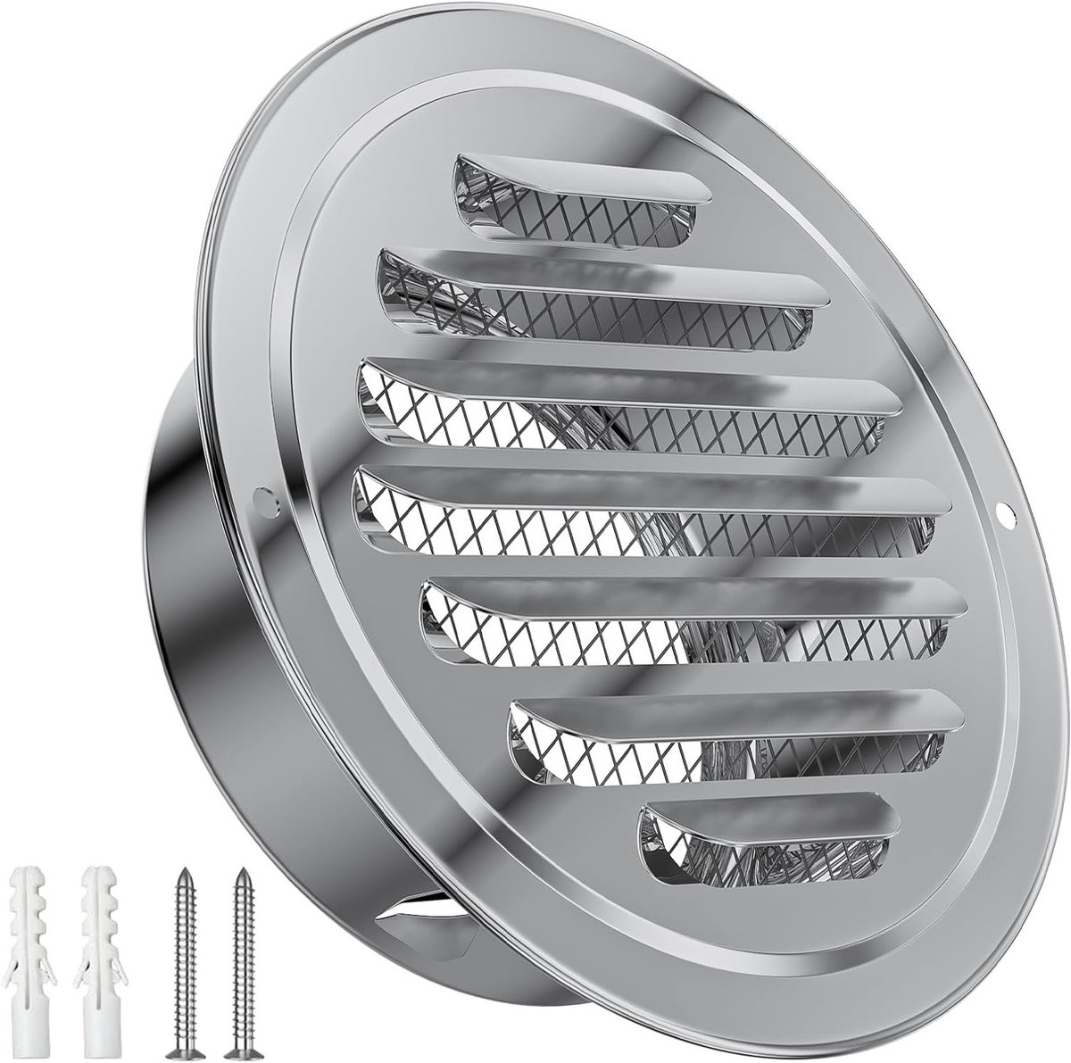 Ronde ventilatierooster 100 mm met insectenbescherming, roestvrij staal, geschikt voor keu