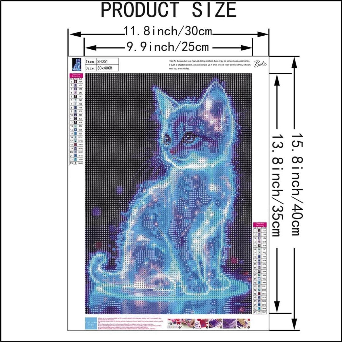 BOTC Diamond Painting Volwassenen - Diamond Painting Kinderen - Diamond Painting Pakket Volledig - Lichtgevende kat - 30x40CM — afbeelding 2