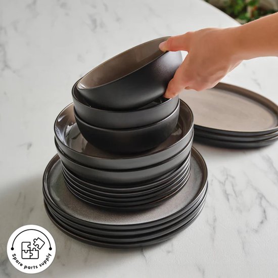 Karaca Earth Collection Galactic Serviesset 59-Delig - 12 Personen - Reactive Glaze - Stoneware - Vaatwasser & Magnetronbestendig - Zwart/Wit — afbeelding 5