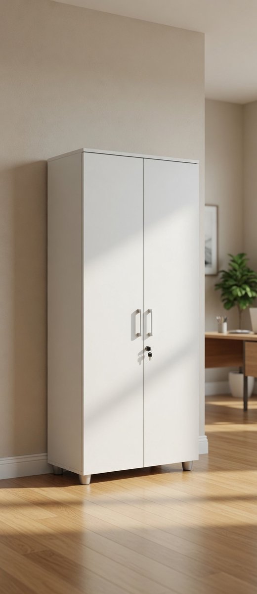 Archiefkast Grijs 190x80x40 cm – Afsluitbare Kantoorkast Hout PVC – Opbergkast met Slot & 4 Verstelbare Planken – Dossierkast Thuiskantoor - Ganeey