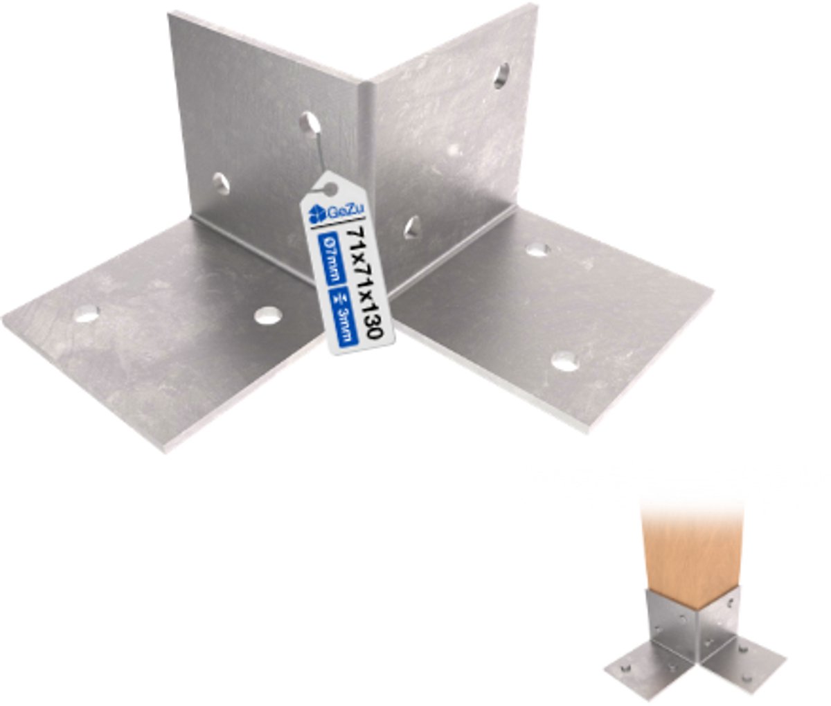 GeZu Impex Pergola Vloerbeugel 71 × 71 mm Thermisch Verzinkt – Stevige en duurzame vloerbeugel voor pergolabalken