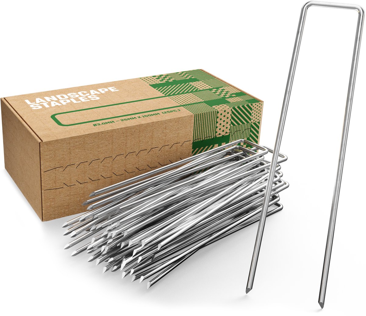 GardenGloss® Anti-Roest Stalen Grondankers (25 Stuks) - Stevige Grondankers Voor Onkruidmat, Tuinmat, Schutting & Camping - 150 mm Lang, 25 mm Breed, Ø 3 mm