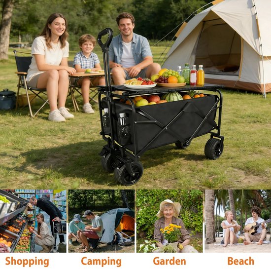 Innovastore Bolderkar - Bolderkar opvouwbaar - Bolderwagen - tot 150kg draagvermogen - met verstelbare trekstang - zwart van Merkloos — afbeelding 3