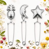 Set van 3 Stuks RVS Theefilters - Theezeef voor Losse Thee en Kruiden - Tea Infuser\Strainer Giftset - Verse Thee filter\Zeef Cadeau Pakket - Kruidenbuiltje ei met Onderzetters - Geschenkset - Zilver