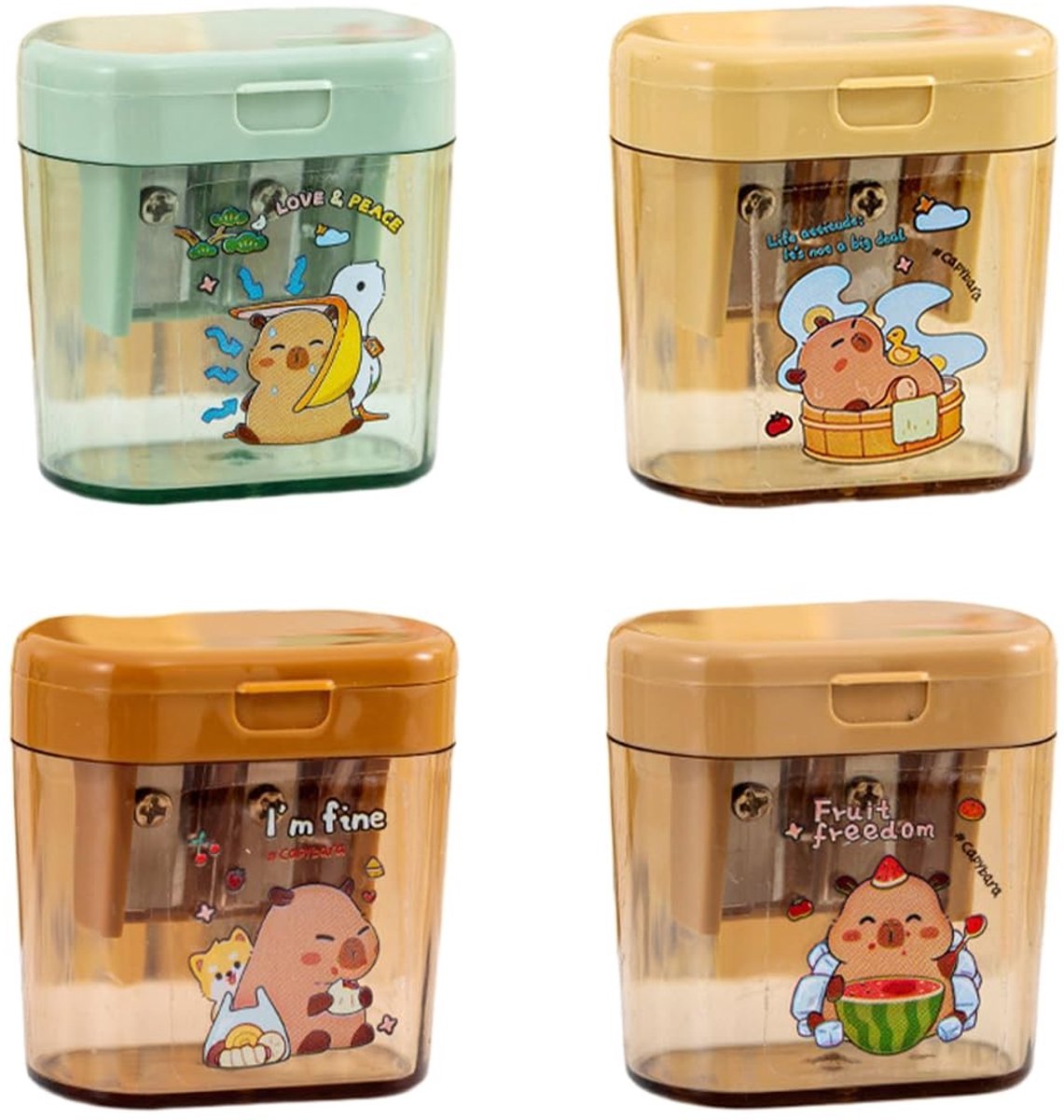 SPHProducts - Capybara Puntenslijper - Dubbele Puntenslijper - 4 Kleuren - Perfect voor School - Kantoor en Thuis - Geschikt voor Kinderen