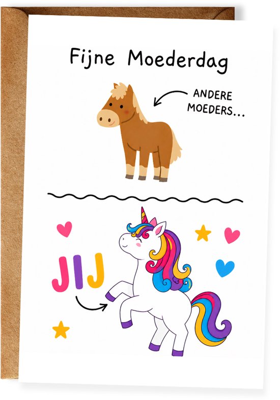 Grappige Moederdagkaart - Wenskaart Moederdag - Humoristische kaart - Leuke wenskaart voor moeder - Unicorn - Ansichtkaart (10x15 cm incl. envelop)