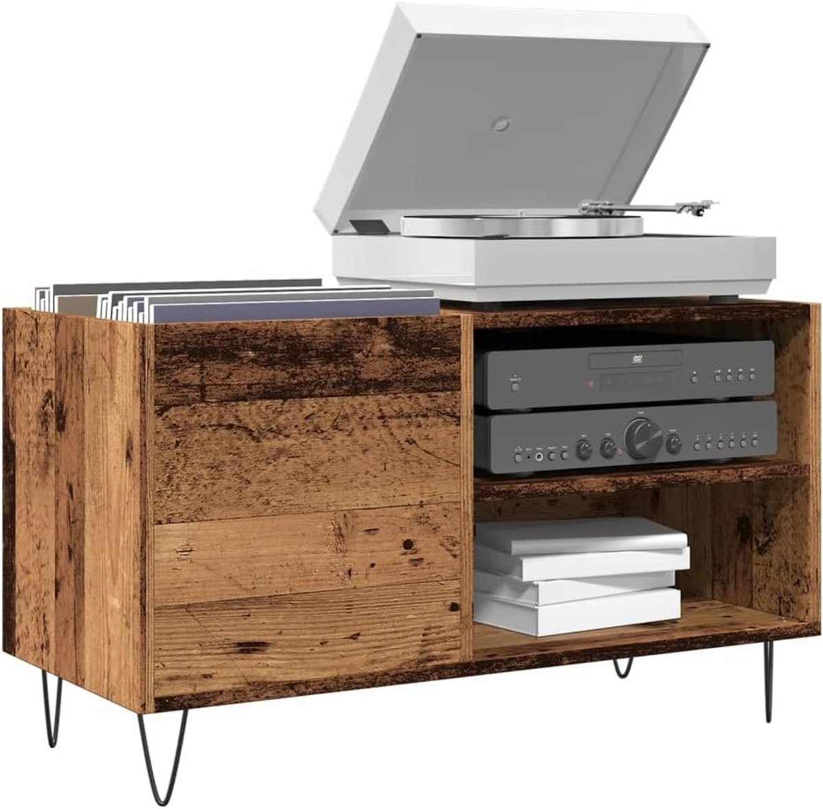 SNJY® Platenspeler Meubel - Platenspeler Kast - LP Houder - Platenhouder - 38D x 84,5B x 48H cm - Hout