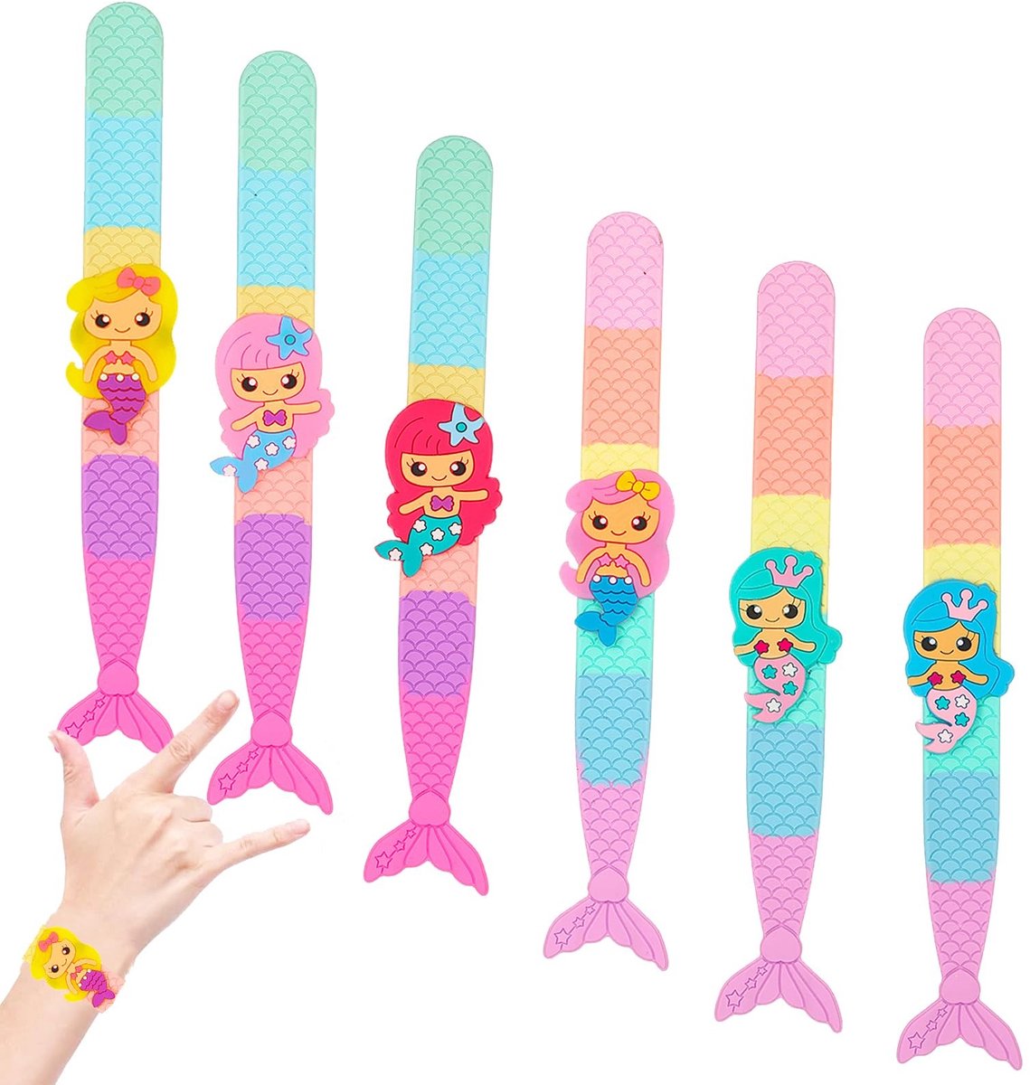 Allecto - Zeemeermin-klikarmbanden voor kinderen - Siliconen slaparmbanden - 6 kleurrijke armbanden - Zeemeermin thema - Verjaardagscadeautjes - Ge...