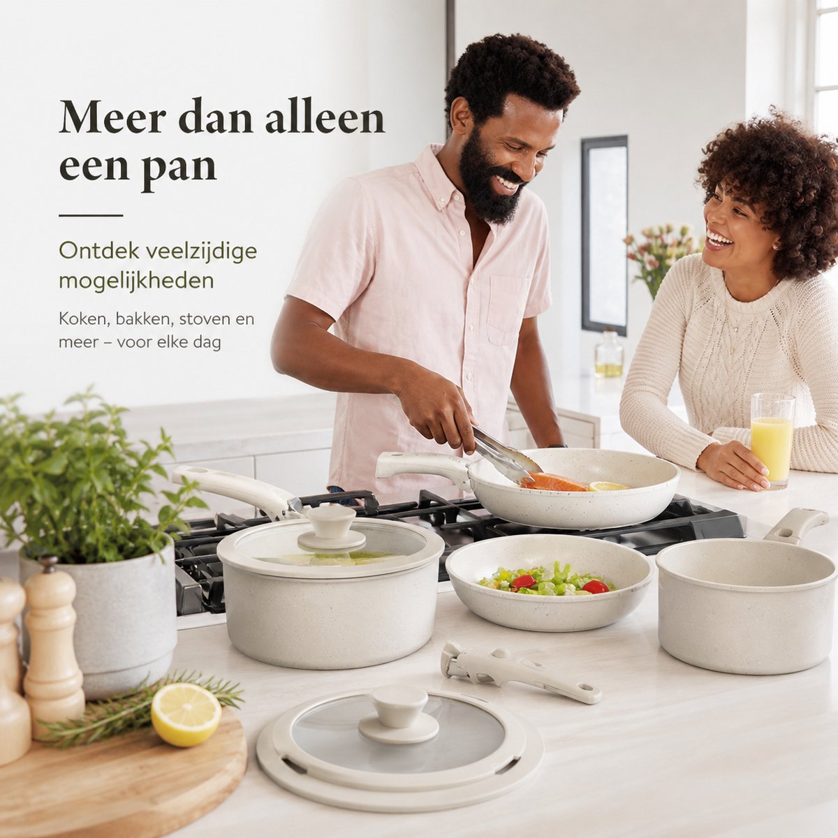 BOTC Pannenset – 11-Delig – Voor Inductie en Gas – Afneembare handgreep - Vaatwasser Bestendig — afbeelding 3