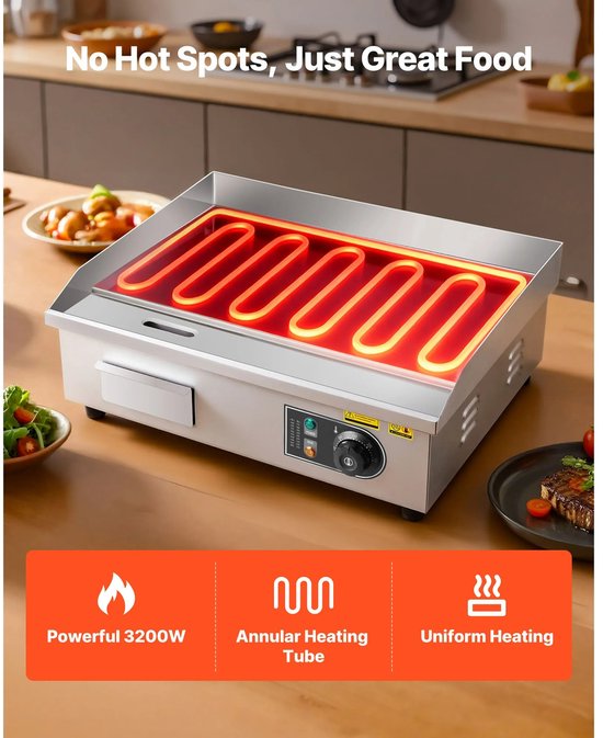 Innovastore Grillplaat - Bakplaat - Grill - Elektrische bakplaat - Kookplaat - Verstelbare temperatuurregeling - 2000W - RVS — afbeelding 5