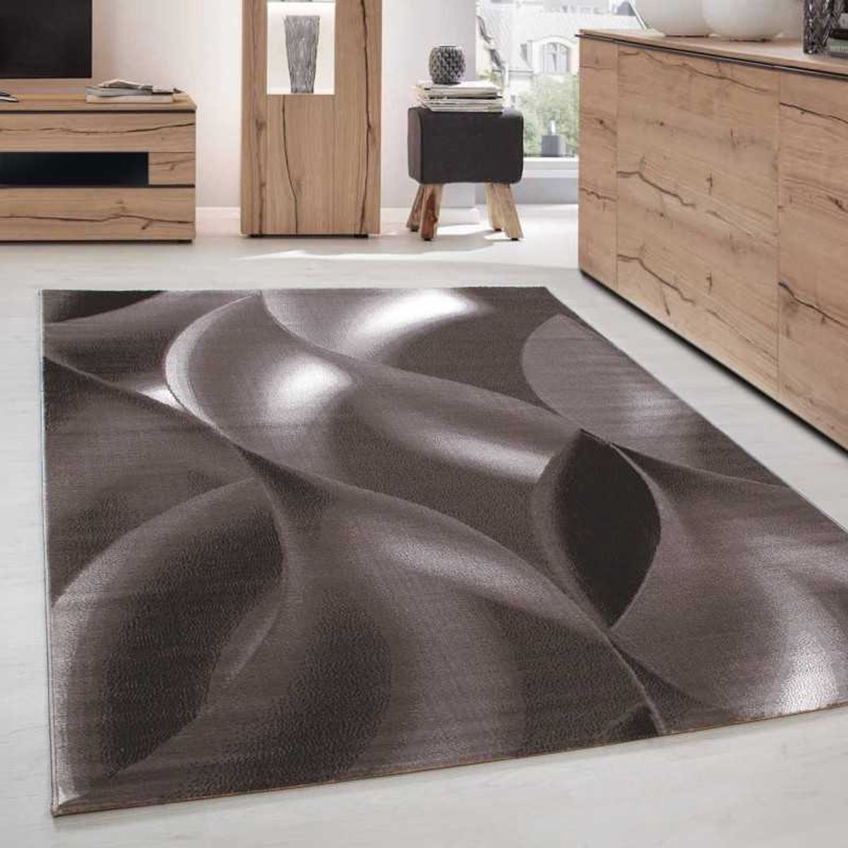 TapisTrend Designer tapijt Bruin-beige-crème 200x290 cm Modern abstract vloerkleed voor de woonkamer, optische golfschaduw, bruinbeige