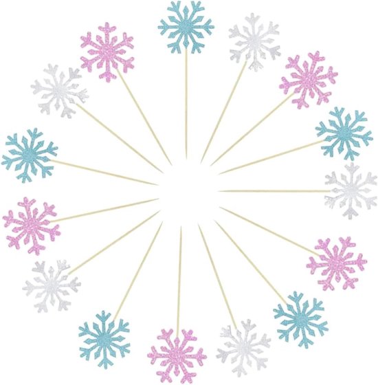 30 Stukken Sneeuwvlokken Taart Toppers - Prinses Haarslot Taart Decoratie - Gelukkige Verjaardag Taart Decoratie - Sneeuwvlokken Decoratie - Taart Toppers voor Kinderen Verjaardag - Bruidstaart Decoratie - Kerst Taart Toppers