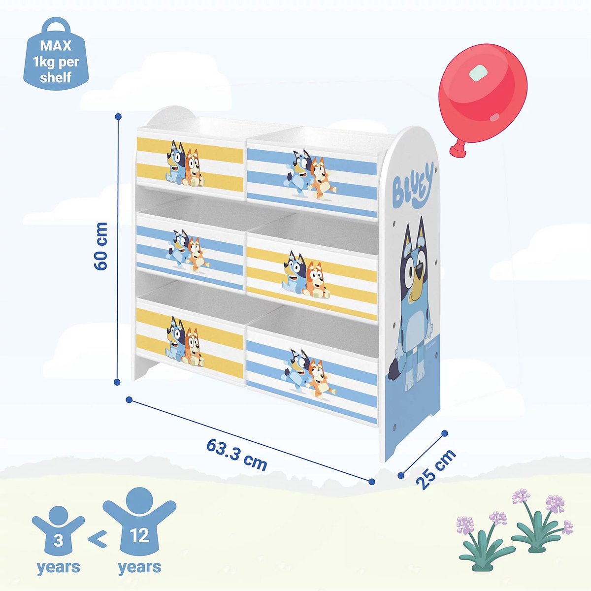 Bluey Speelgoed Opbergkast met Bakken – Kinderrek 63,5 cm – Speelgoed Organizer – Kinderkamer