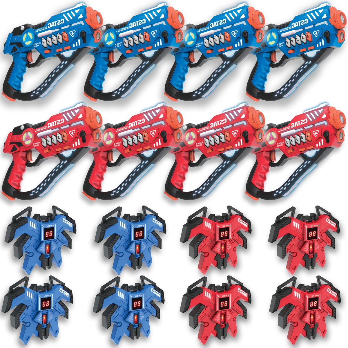 Savorelle® Lasergame Set voor Kinderen - Volwassenen - 8 Spelers - Oplaadbaar Speelgoed Pistool - Laserguns - Lasershoot - 8 Laserguns en 8 Vesten - Binnen en Buiten - Groepsspel
