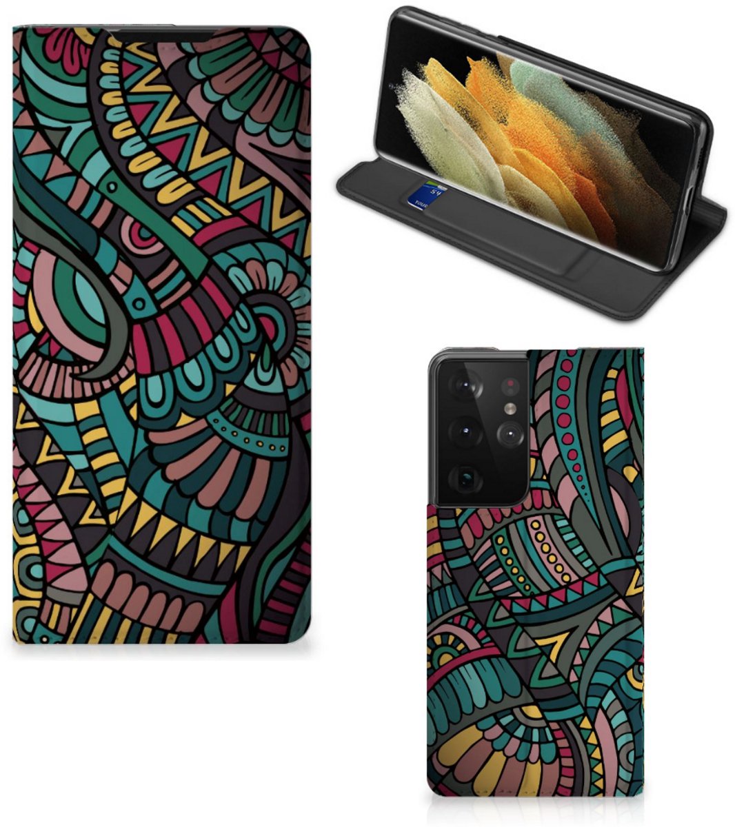 Book Case voor Samsung Galaxy S21 Ultra Hoesje met Magneet Aztec