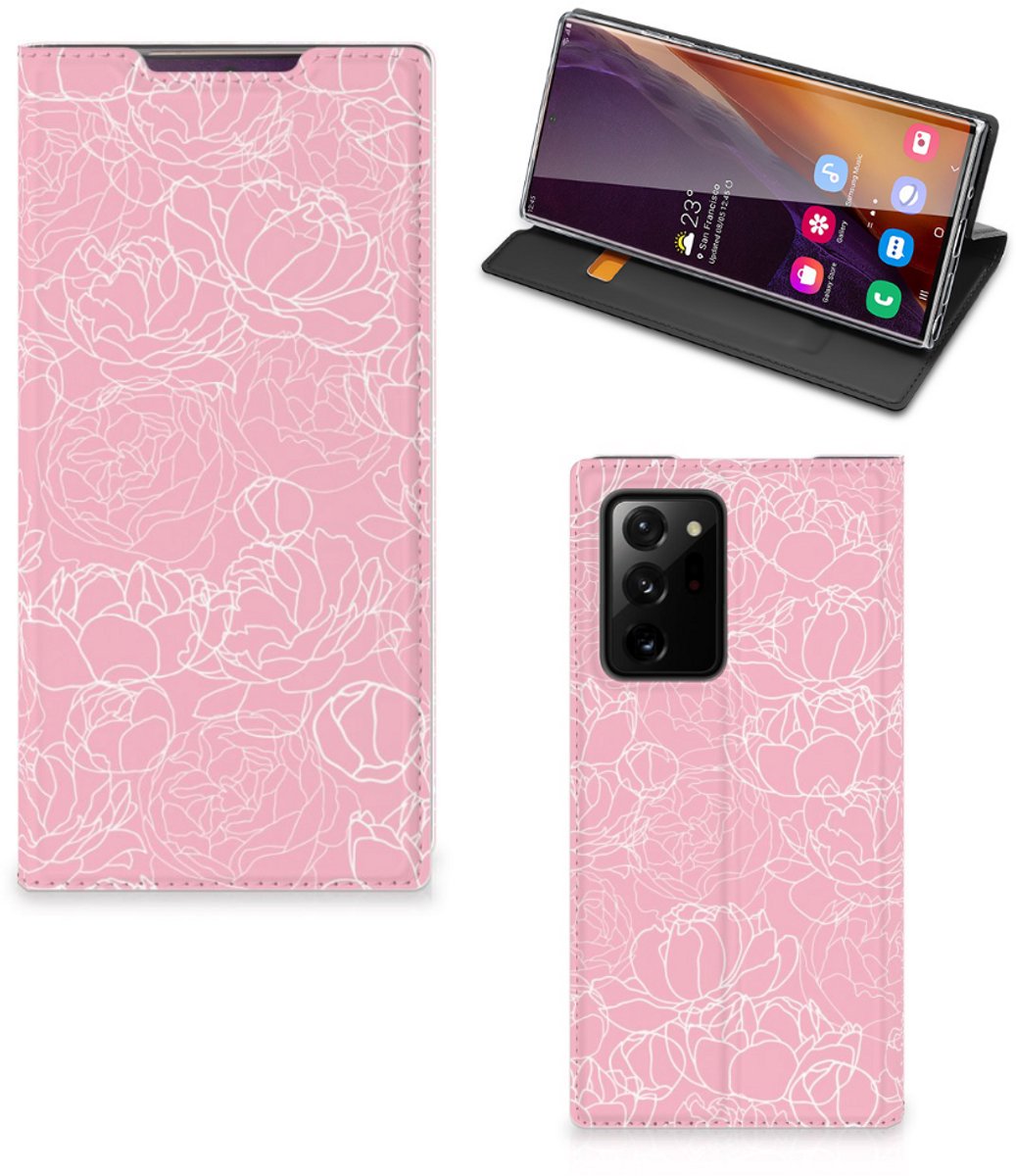Book Case voor Samsung Galaxy Note 20 Ultra Smart Cover White Flowers