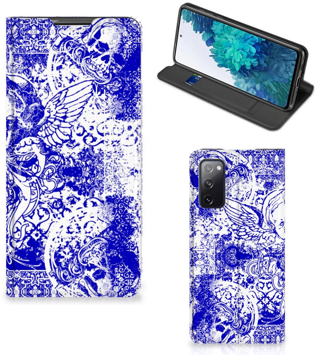 Mobiel BookCase Samsung Galaxy S20 FE Angel Skull Blauw