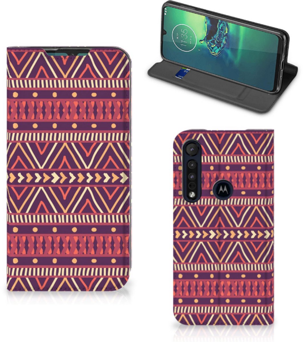 Standcase Hoesje voor Motorola G8 Plus Hoesje met Magneet Aztec Paars