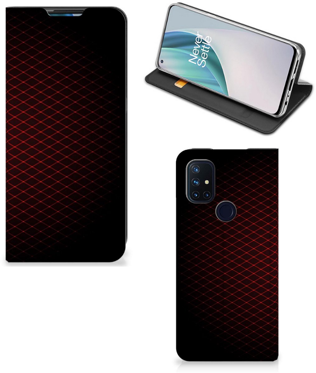 OnePlus Nord N10 5G Hoesje met Magneet Geruit Rood