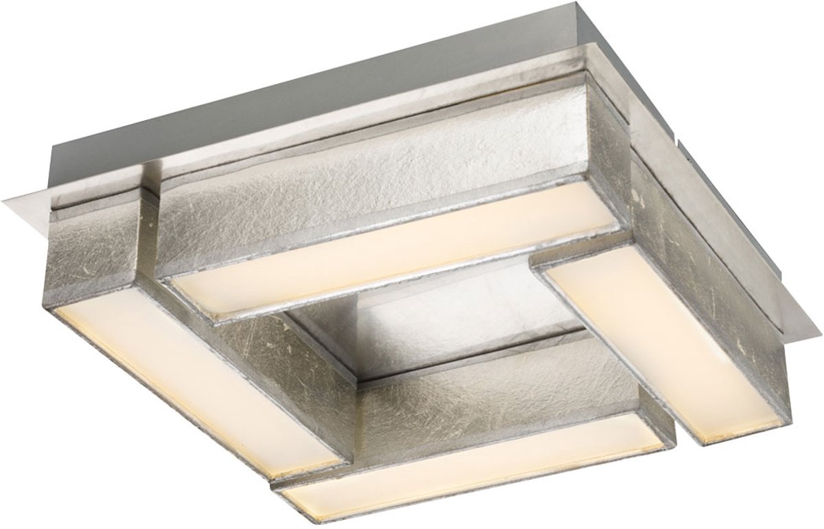 Globo Plafondlamp woonkamer LED plafondlamp zilver eetkamerlamp, textiel metaal nikkel mat, 1x 12W 800lm 3000K, LxBxH 30x30x8,5 cm