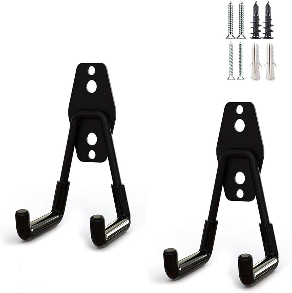 Allecto - Garage opberg haakjes - Gereedschap opbergen - Metaal - Organizer - Rubber - Set van 2 - Klein formaat - Geschikt voor garage - Zwart model