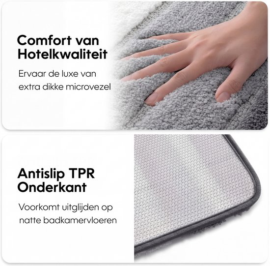 MAESON Badmat 40x60 cm - Antislip & Waterbestendig - Douchemat voor Badkamer - Grijs - Wit - Klein - Geschikt voor Douche & Bad