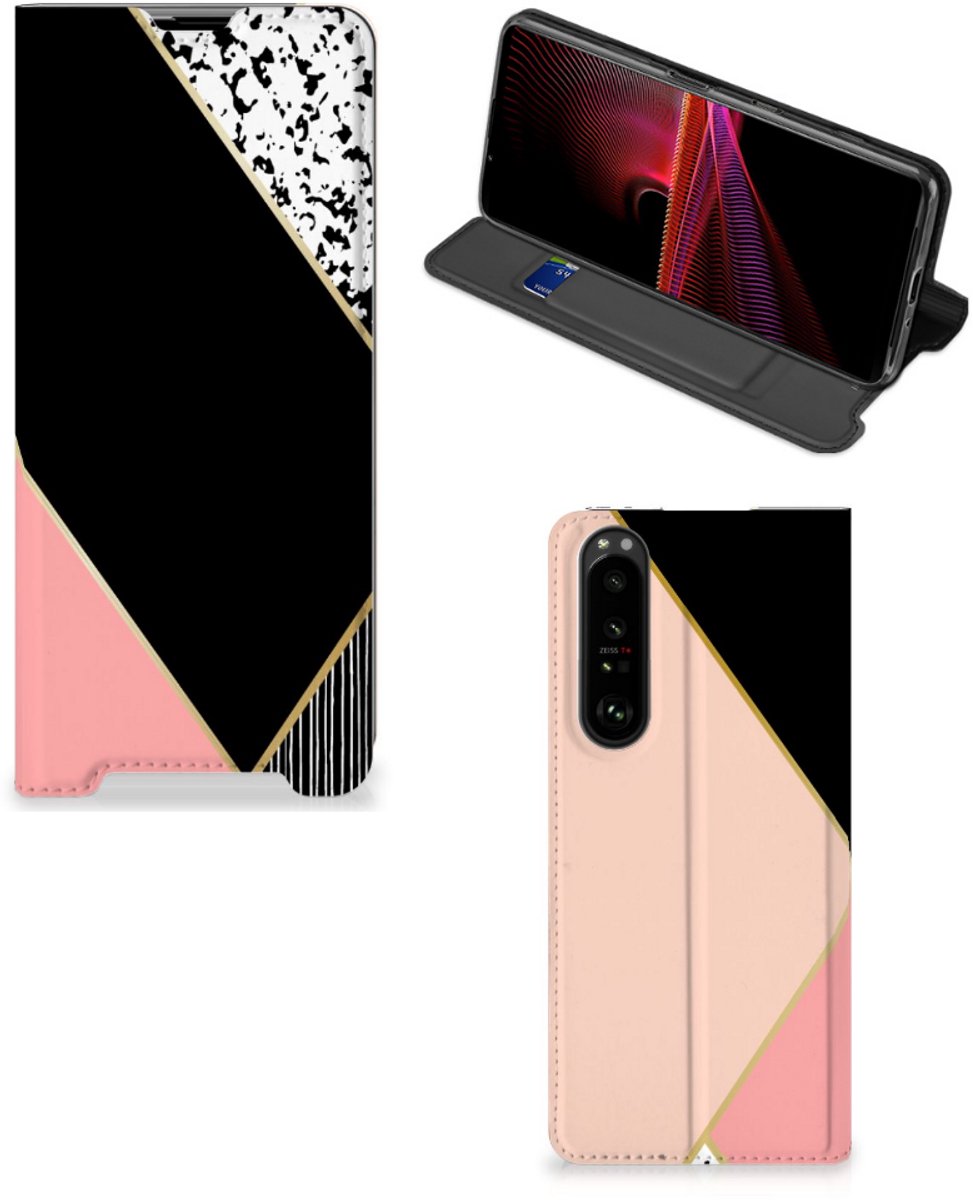 Sony Xperia 1 III Stand Case Zwart Roze Vormen