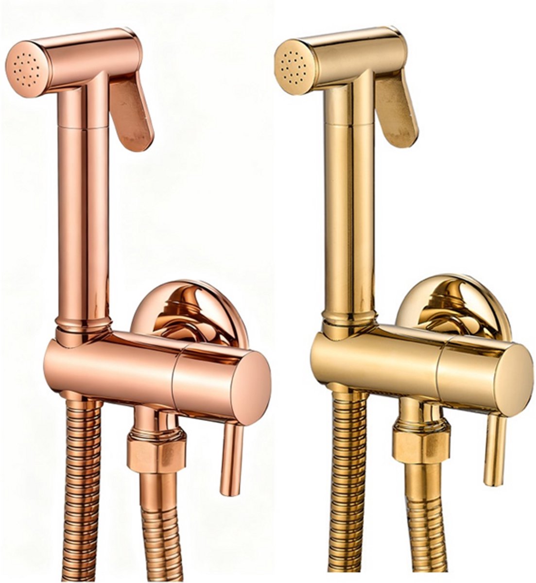 Luxe RVS Bidet Doucheset Goud – Complete 5-in-1 Set – Handdouche Bidet / Hand Shower – Geïntegreerde Houder (Zonder Boren) – Explosieveilige Spiraalslang – G 1/2"