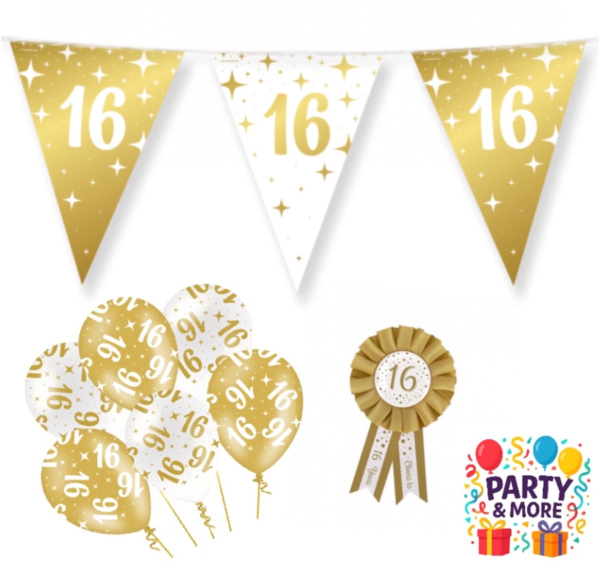 16 jaar - Luxe Gouden Feestdecoratie Set – Compleet Pakket