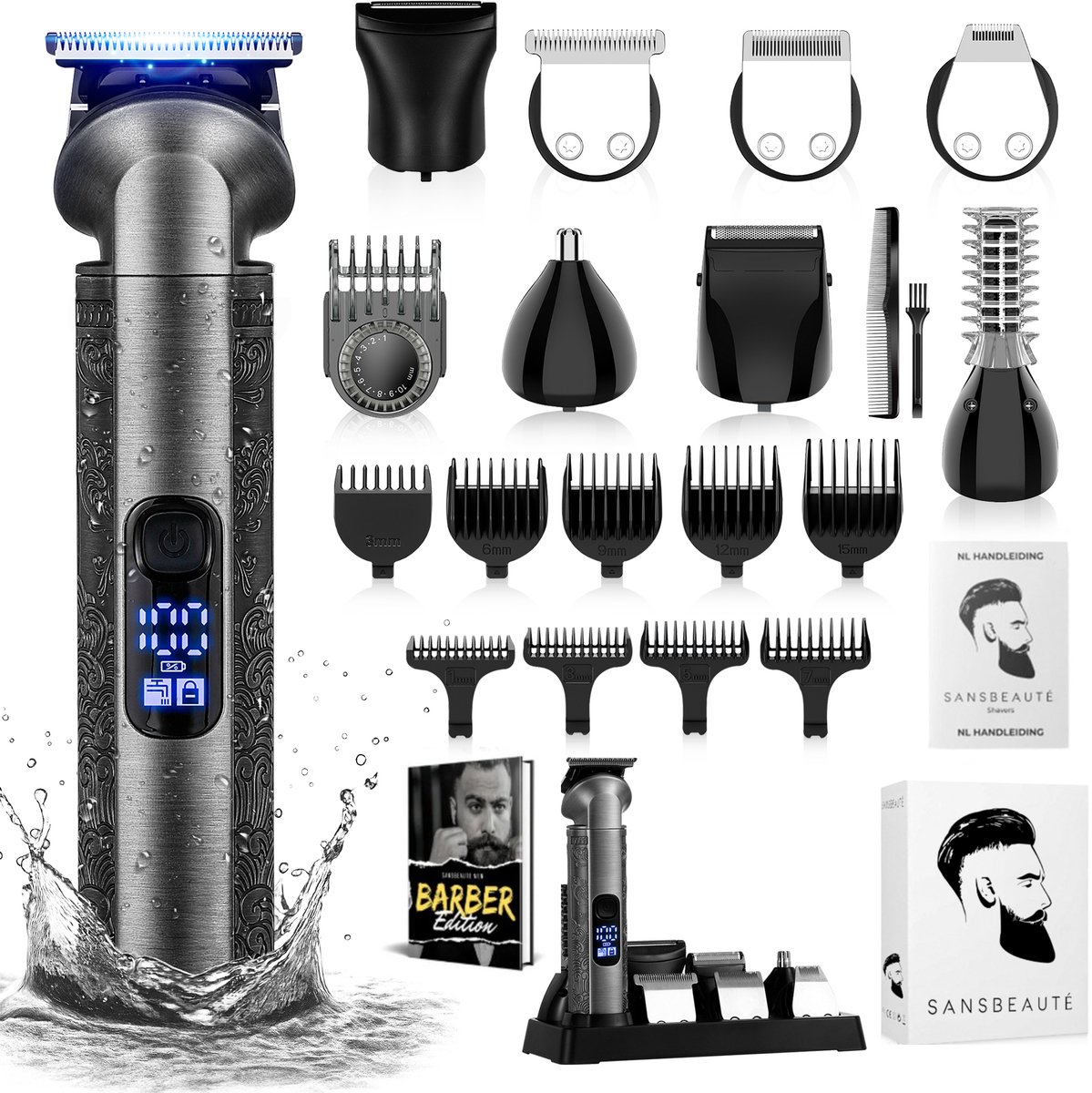 Bol.com Sansbeauté 8-in-1 Baardtrimmer Mannen - Trimmer voor Baard en Lichaam - 0.5-15MM - Incl. 8 opzetstukken - Waterproof - A... aanbieding