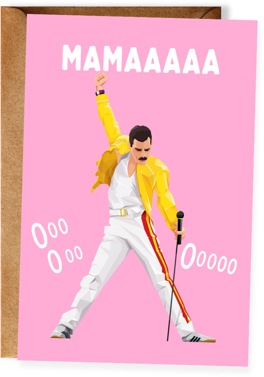 Grappige Moederdagkaart - Mamaaa ooh ooh – Freddie Mercury Queen geïnspireerde kaart - Humoristische moederdagkaart voor Oma - Muziekliefhebber (10x15 cm incl. envelop)