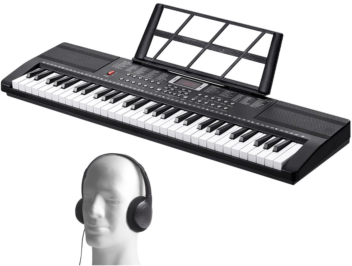 DIMICO - Digitale elektrische piano keyboard - 61 Toetsen met Standaard - Verlichte Toetsen - 600 Tonen - 500 Ritmes - Hoofdtelefoon