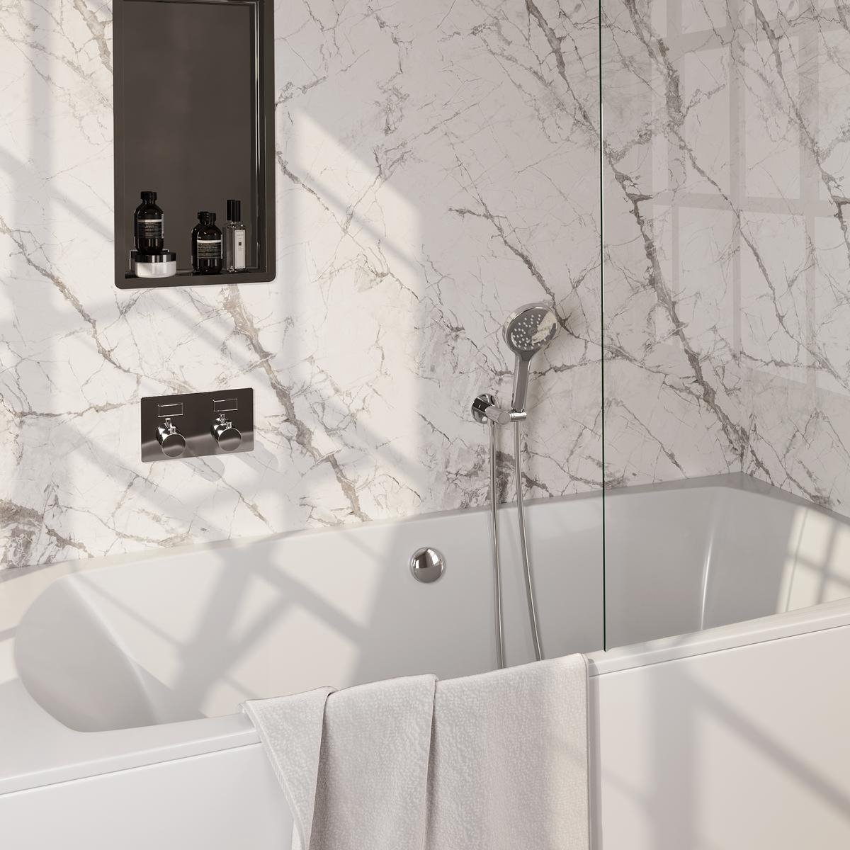 Brauer Chrome Edition Thermostatische Inbouw Badkraan Drukknoppen - Badvulcombinatie - 3 stand - Doucheslang - Wandaansluitbocht - Handdouche - Chroom