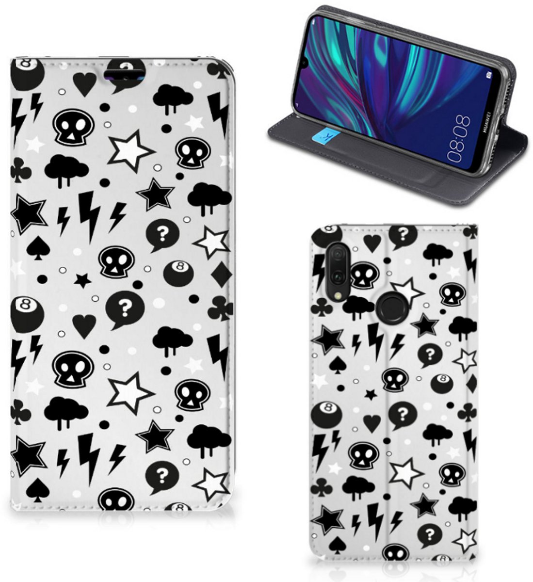 Mobiel BookCase Huawei Y7 hoesje Y7 Pro (2019) Silver Punk