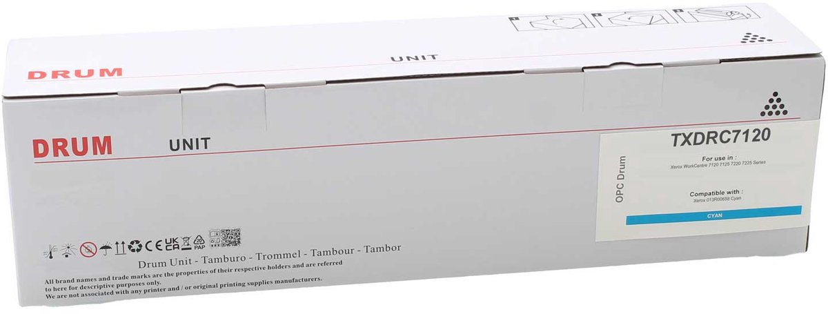 Xerox TXDRC7120 - Drum Unit Cyaan - 51000 pagina's - Huismerk Compatible - Geschikt voor Xerox WorkCentre 7120 WorkCentre 7120 S WorkCentre 7120 T WorkCentre 7120-serie WorkCentre 7125 WorkCentre 7125 S WorkCentre 7125 T WorkCentre 7125-serie