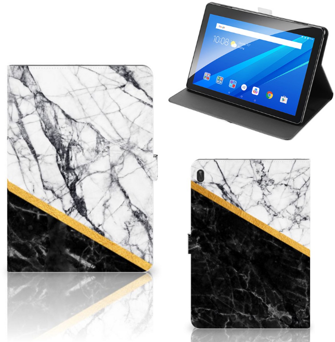 Lenovo Tab E10 Leuk Tablet hoesje Marmer Wit Zwart - Origineel Cadeau Man